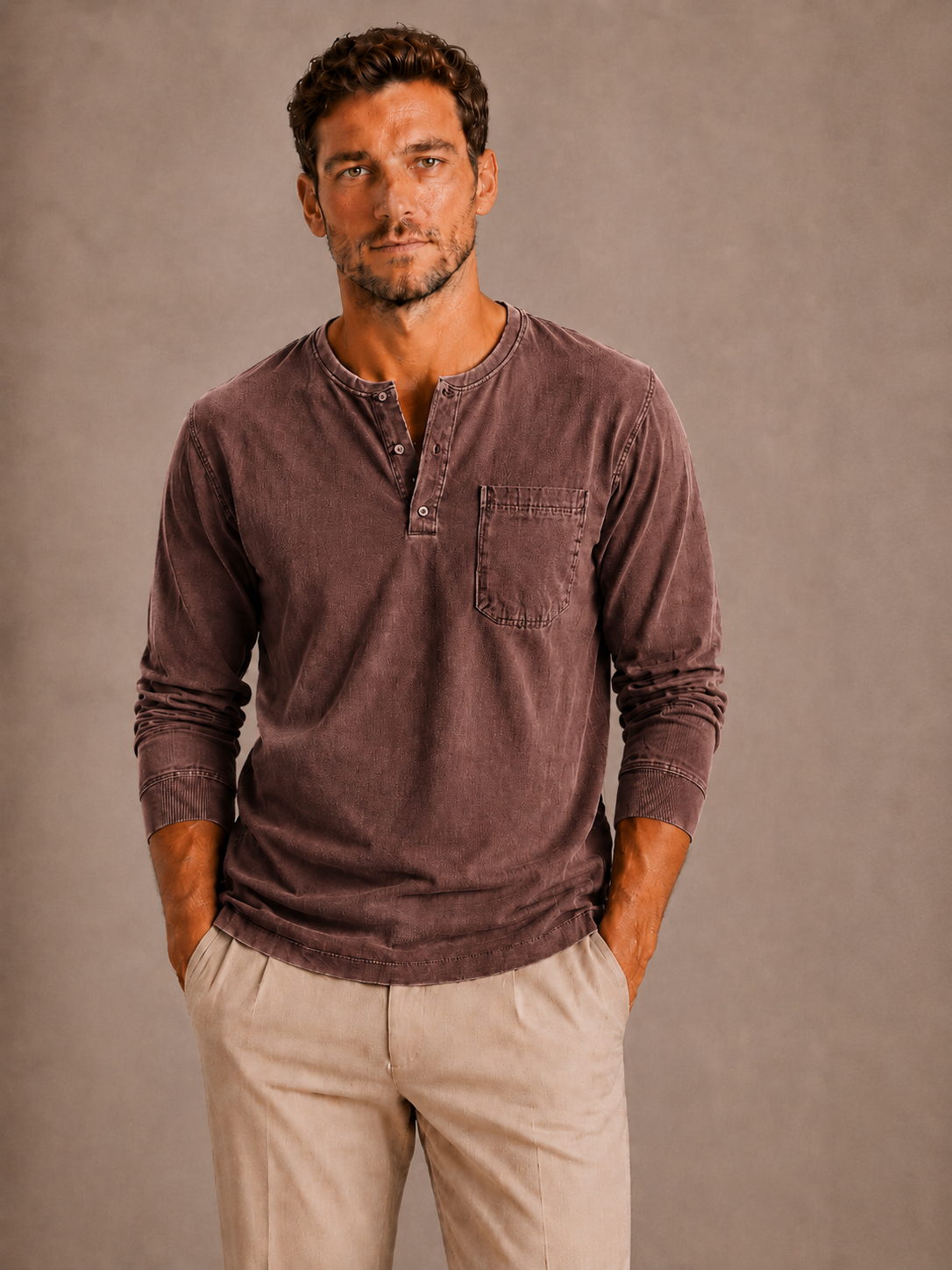 Kai | Men's Long Sleeve Garment Dyed Henley Shirt