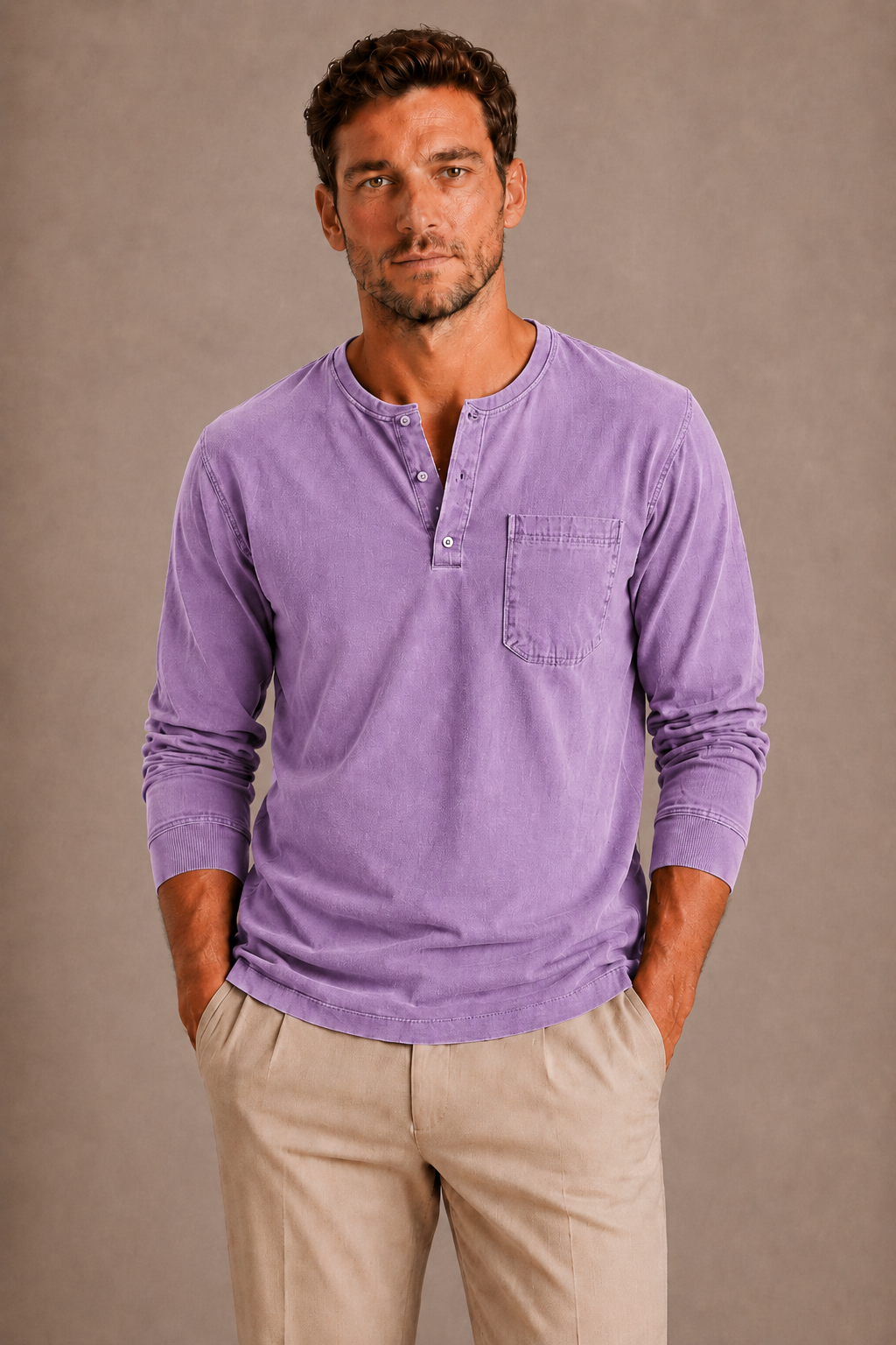 Kai | Men's Long Sleeve Garment Dyed Henley Shirt