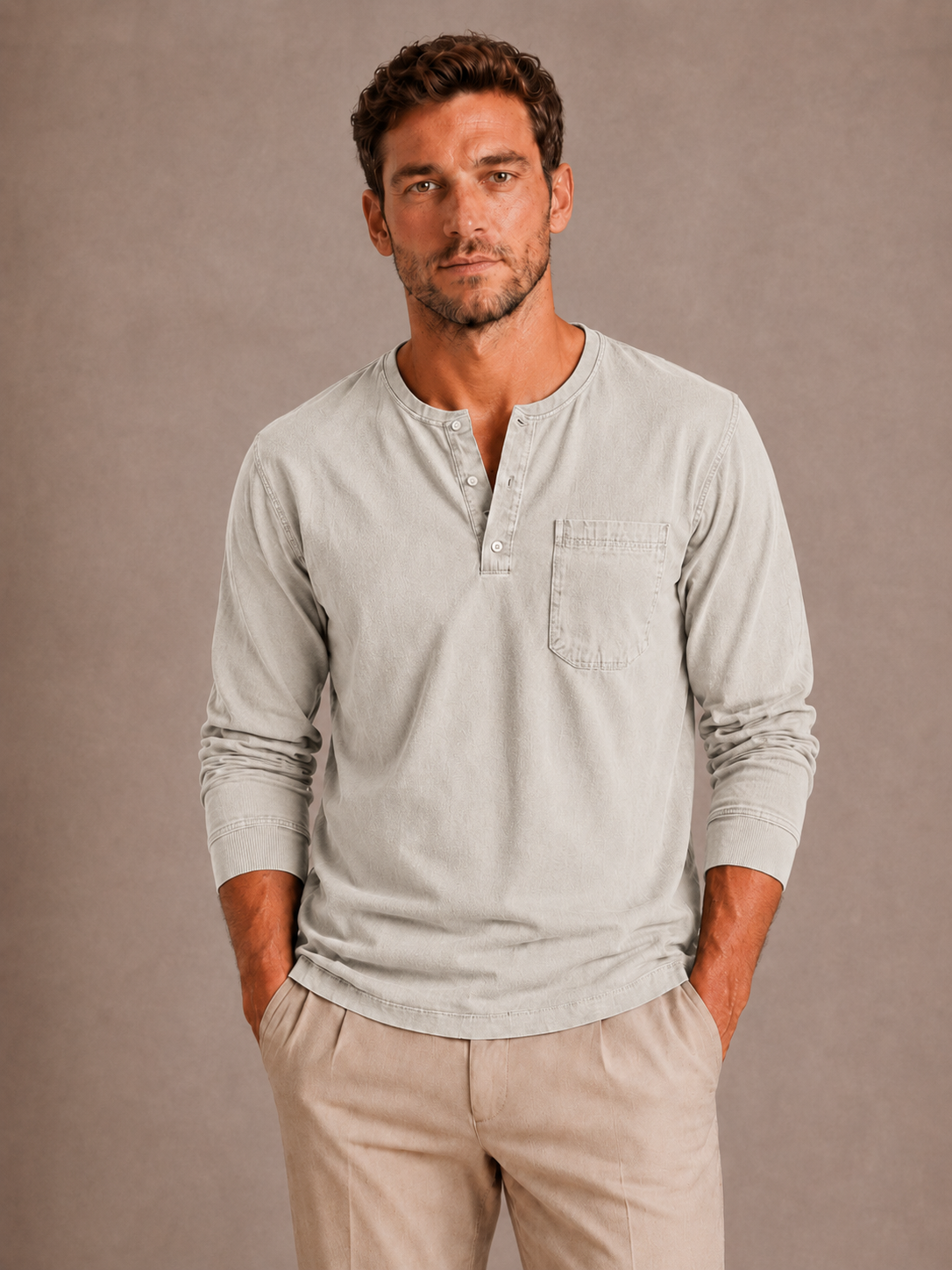 Kai | Men's Long Sleeve Garment Dyed Henley Shirt
