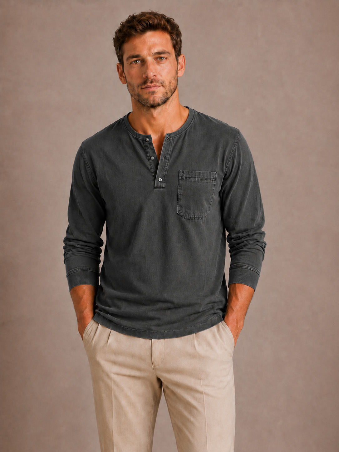 Kai | Men's Long Sleeve Garment Dyed Henley Shirt
