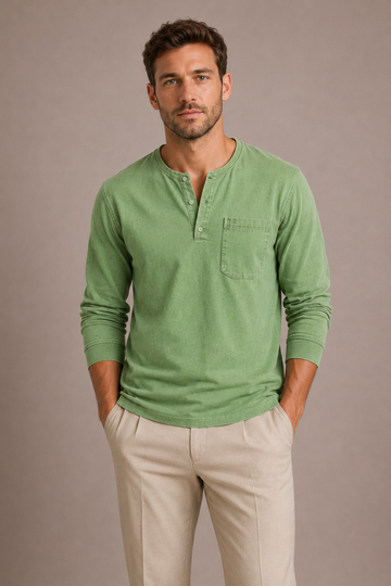 Kai | Men's Long Sleeve Garment Dyed Henley Shirt