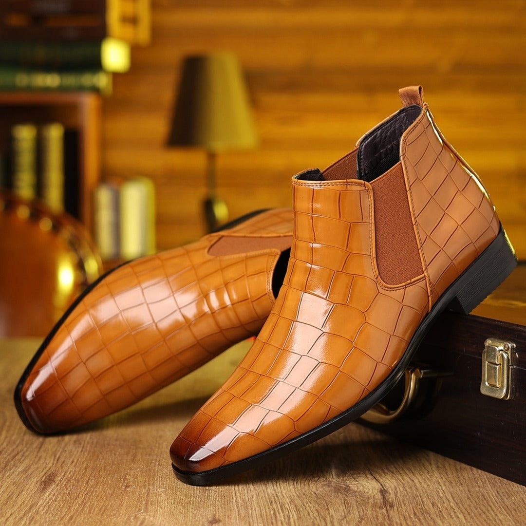 Callum | Men's Croc Print Leather Chelsea Boots