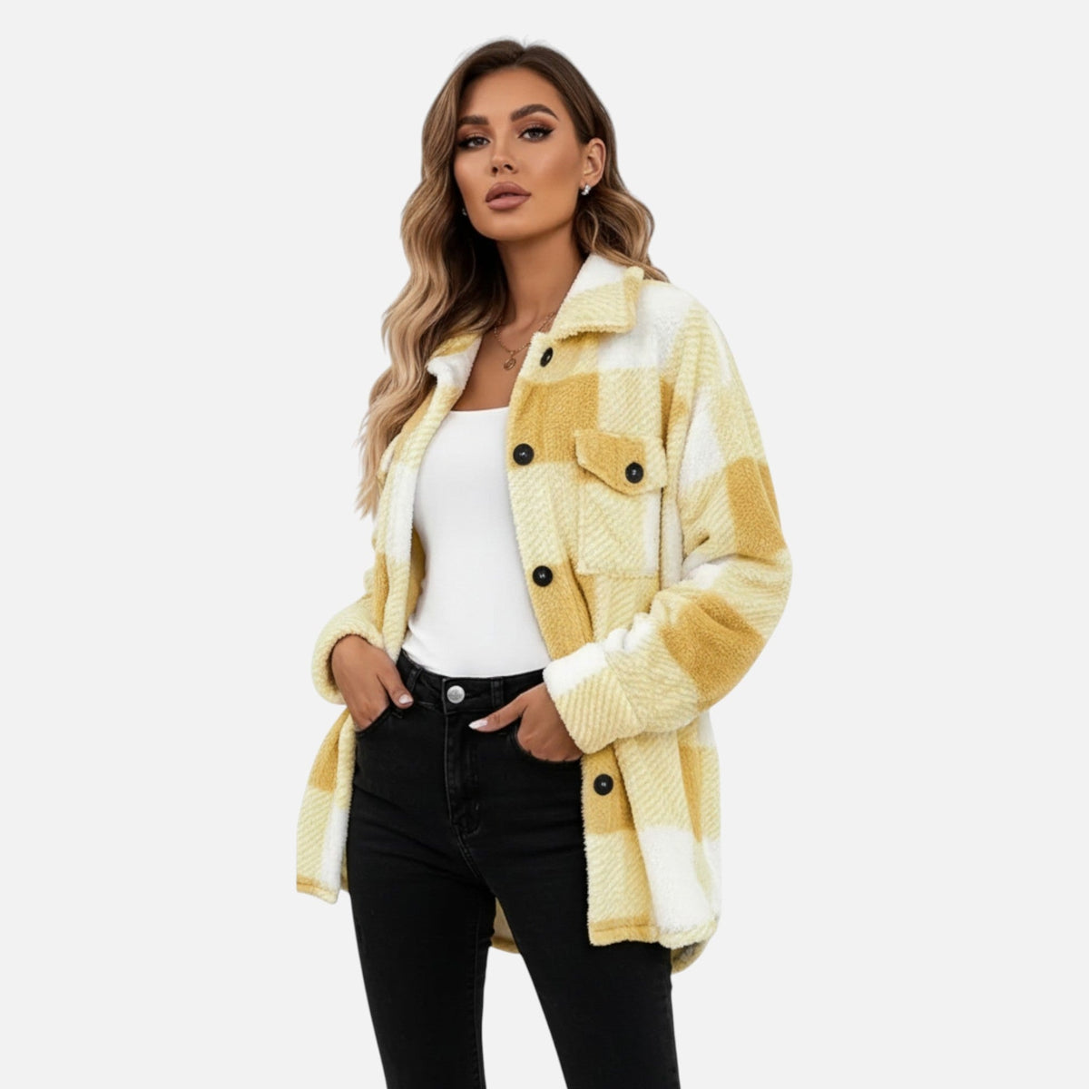 Althea | Women's Plaid Fleece Shacket Jacket