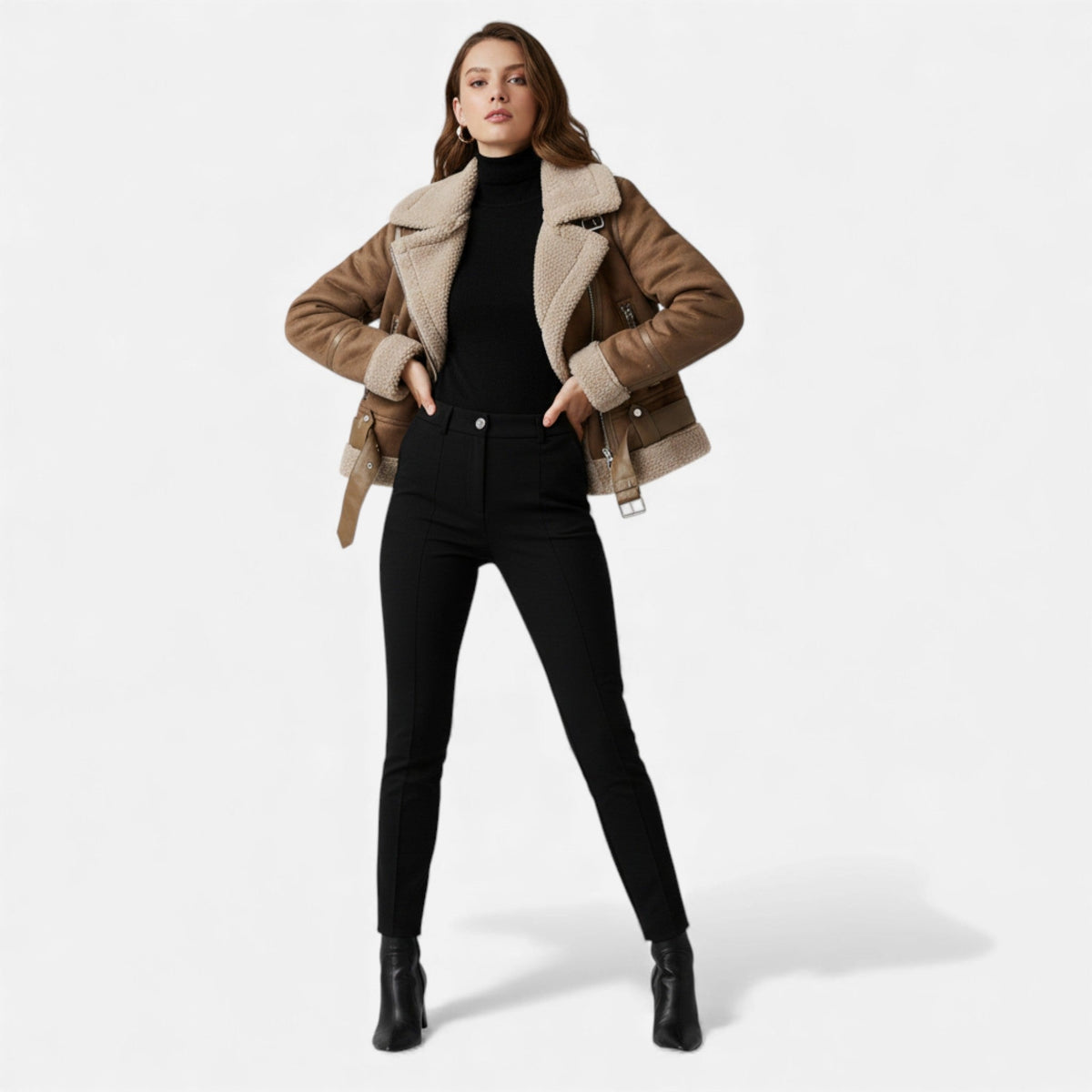 Bexley | Women's Shearling Moto Jacket With Faux Fur Lapel
