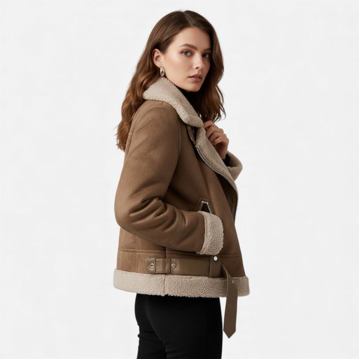 Bexley | Women's Shearling Moto Jacket With Faux Fur Lapel