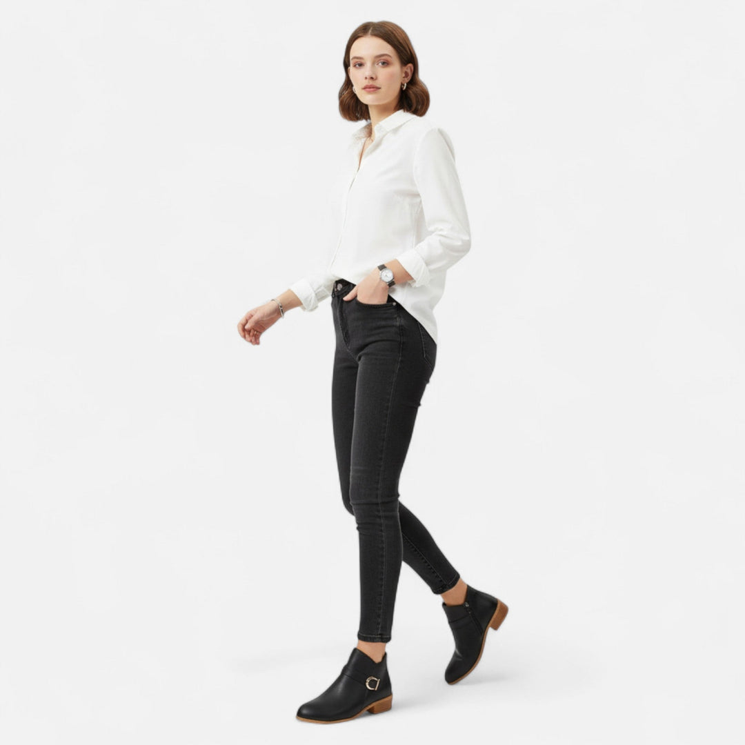 Valmonti | Women’s Ankle Boot – Pointed-Toe Buckle Elegance