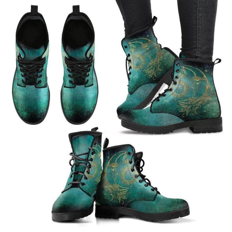 Fiora | Women's Sun and Moon Print Leather Ankle Boots