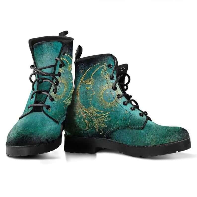 Fiora | Women's Sun and Moon Print Leather Ankle Boots