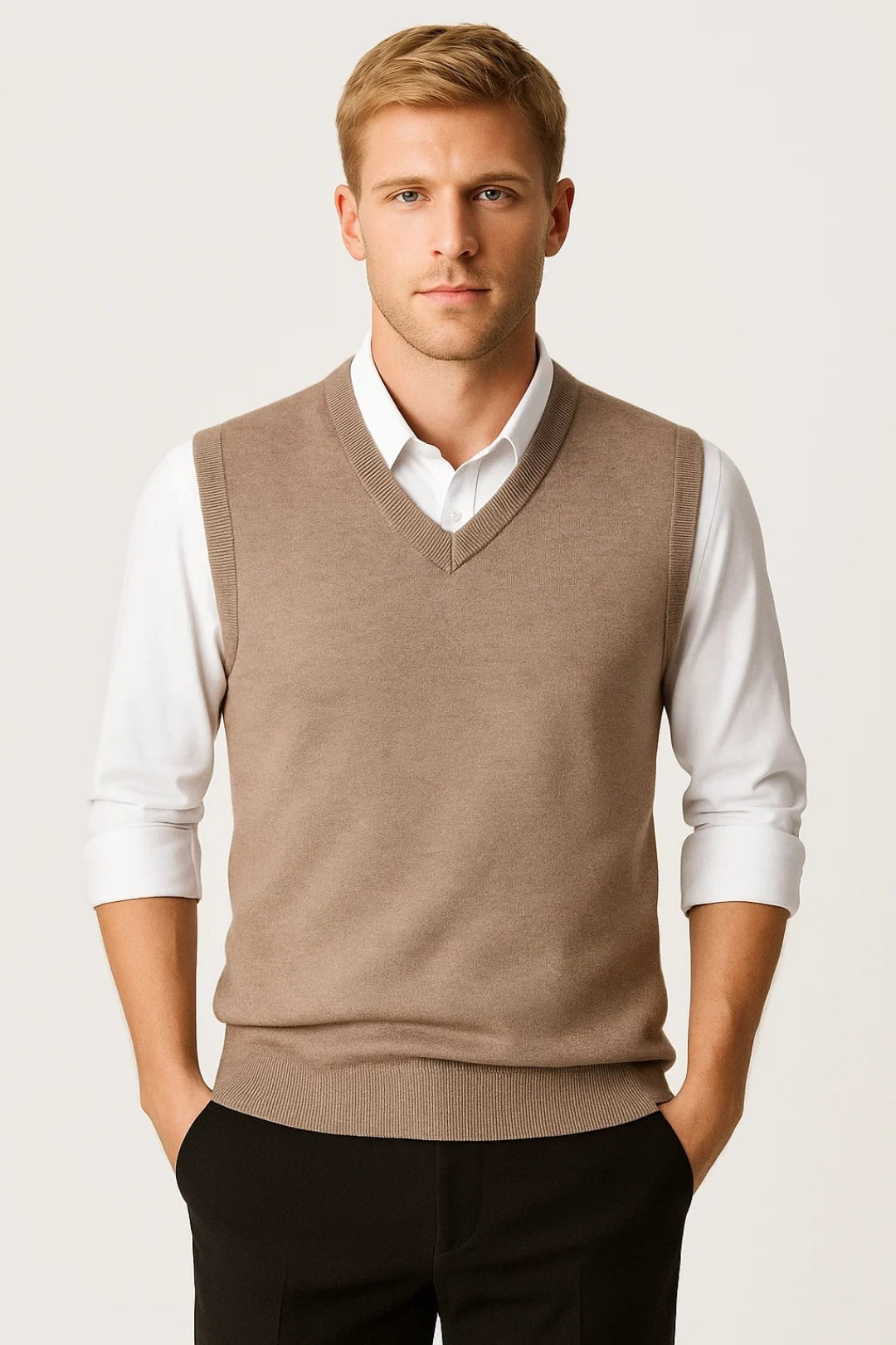Cole | Men's Knit V Neck Sweater Vest Slim Fit Sleeveless Pullover