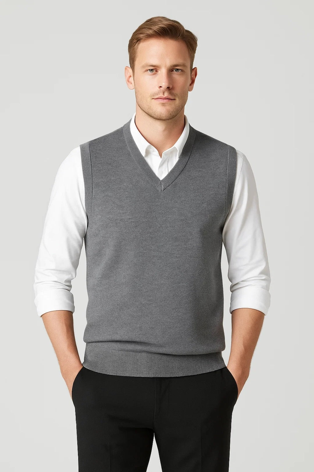 Cole | Men's Knit V Neck Sweater Vest Slim Fit Sleeveless Pullover