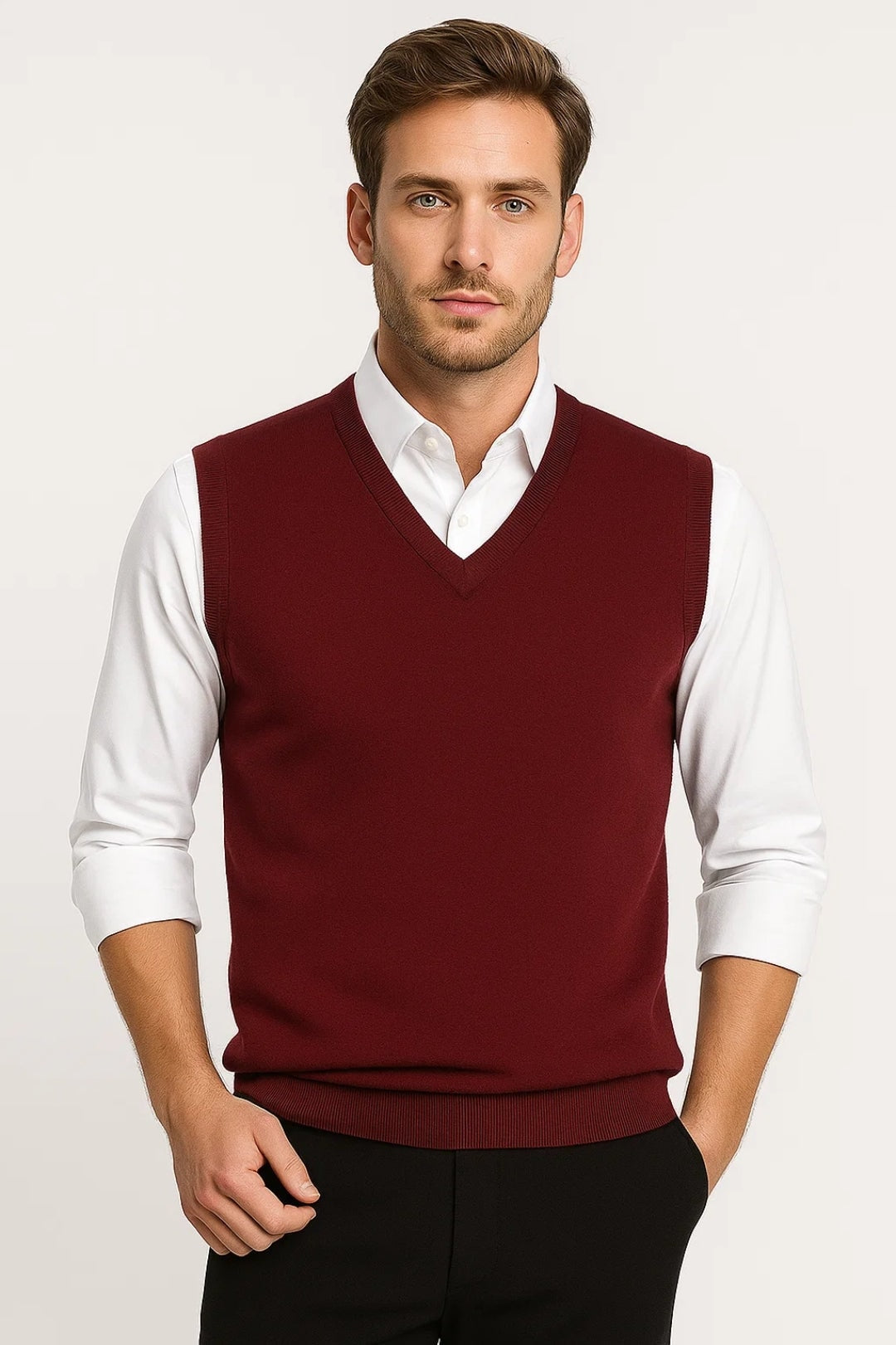 Cole | Men's Knit V Neck Sweater Vest Slim Fit Sleeveless Pullover