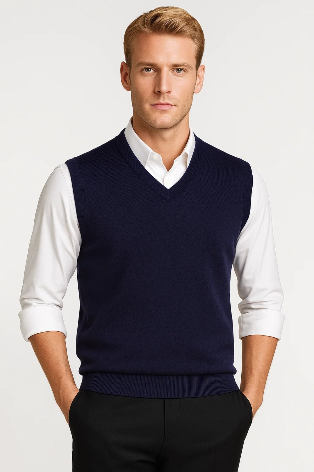 Cole | Men's Knit V Neck Sweater Vest Slim Fit Sleeveless Pullover