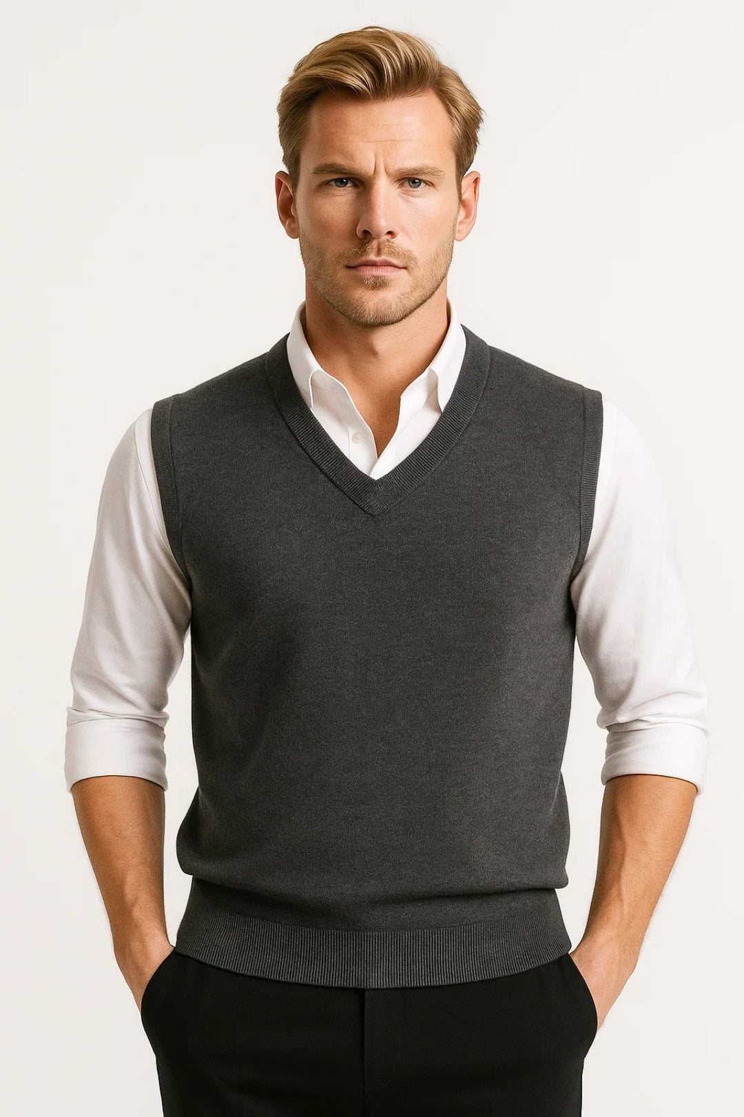Cole | Men's Knit V Neck Sweater Vest Slim Fit Sleeveless Pullover
