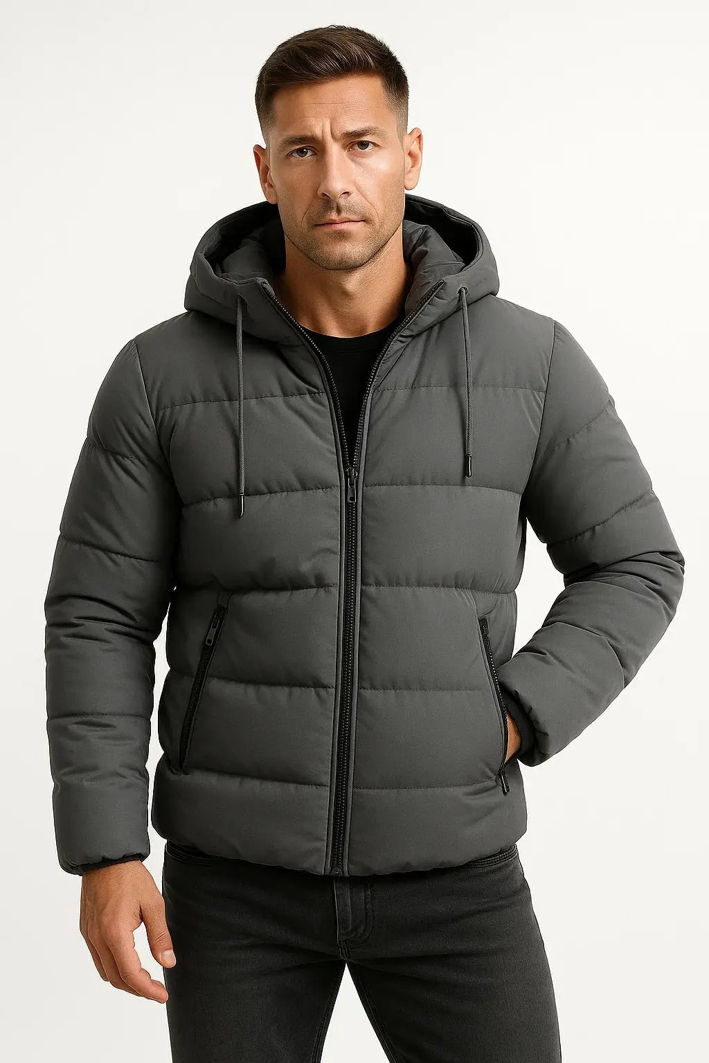 Harrington Oxford | Men's Insulated Puffer Jacket Cotton Blend with Hood Harrington Oxford
