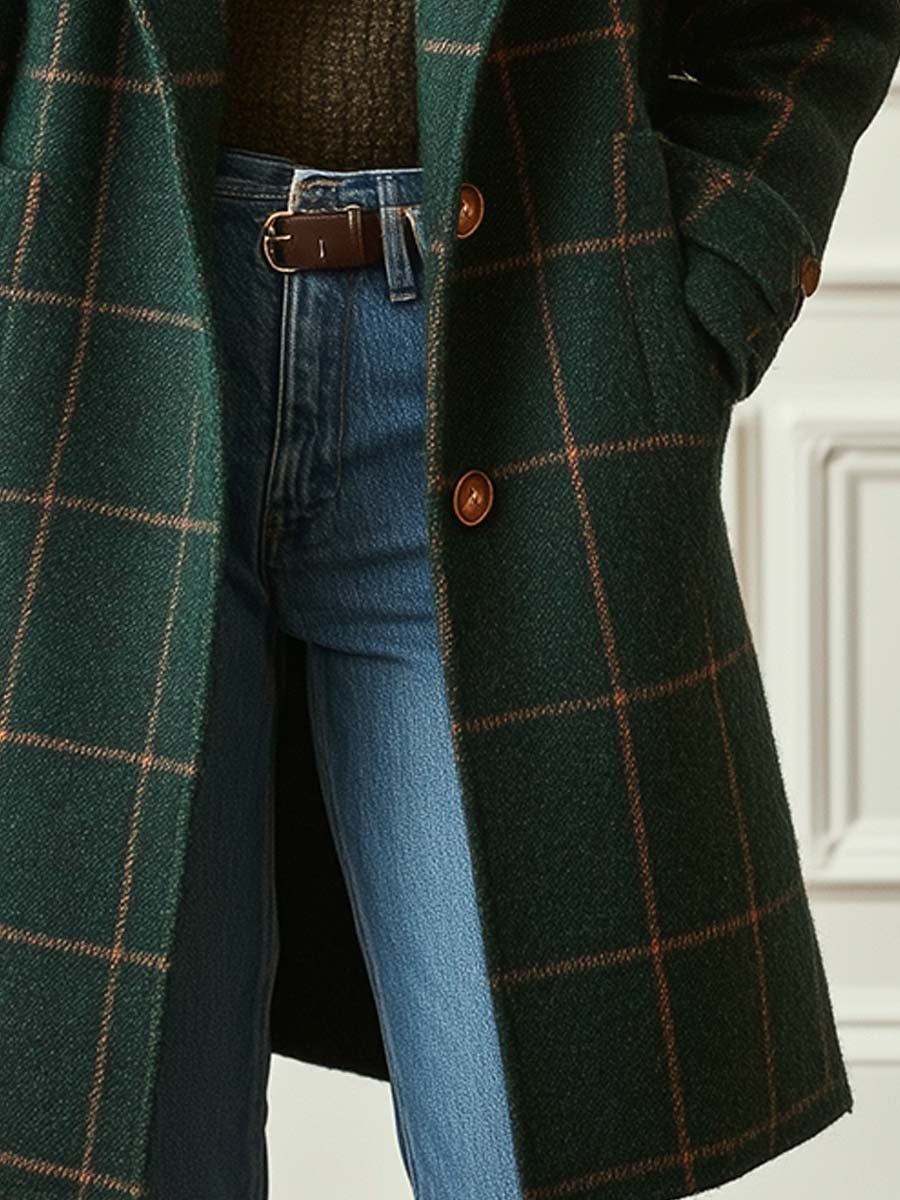 Vesper | Women's Windowpane Plaid Longline Wool Coat