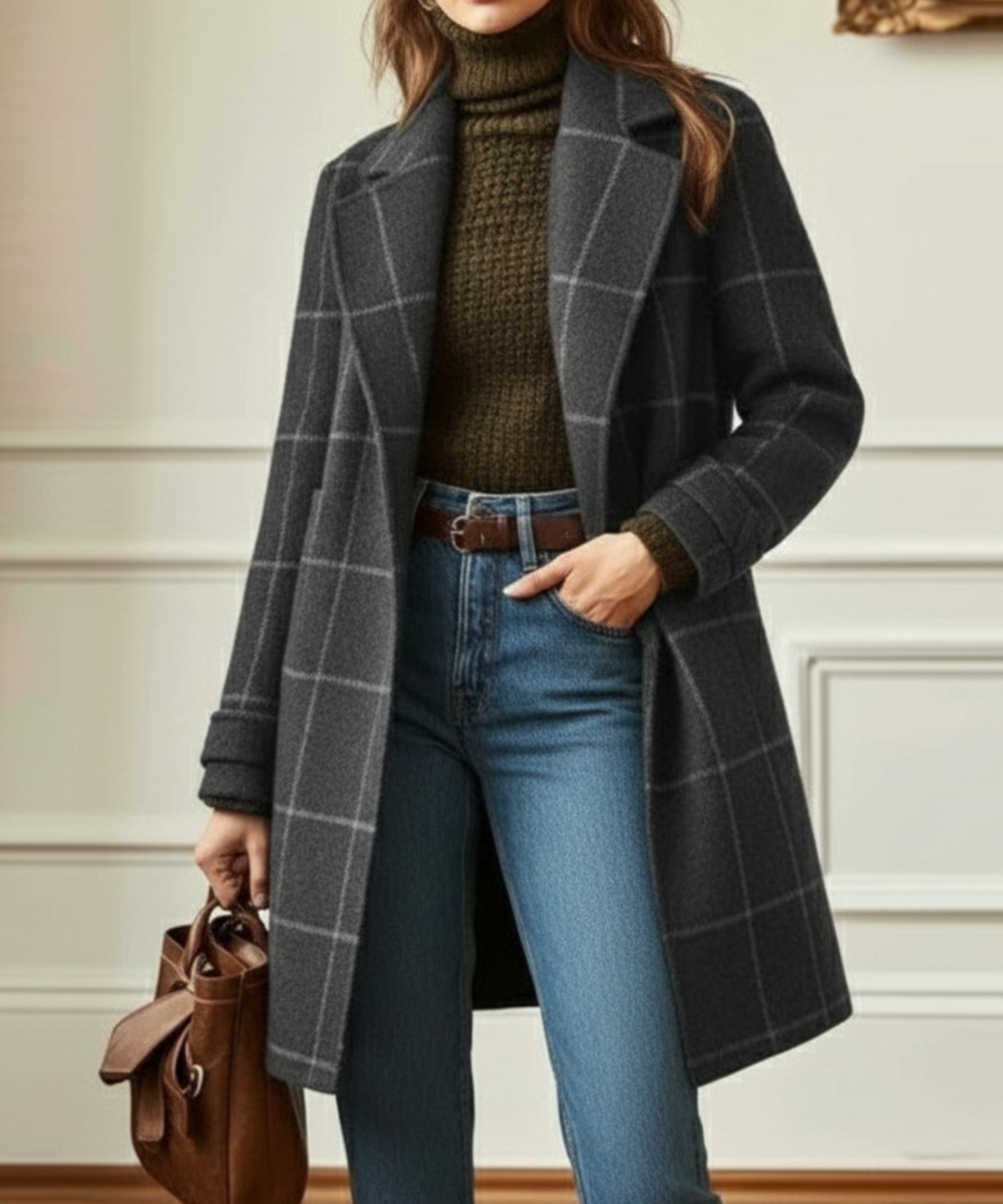 Vesper | Women's Windowpane Plaid Longline Wool Coat