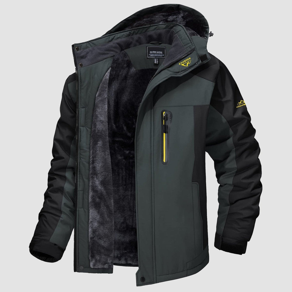 Grey Black MAGCOMSEN Men's Water-Resistant Ski Jacket - Warm Fleece Winter in #Color_Grey Black