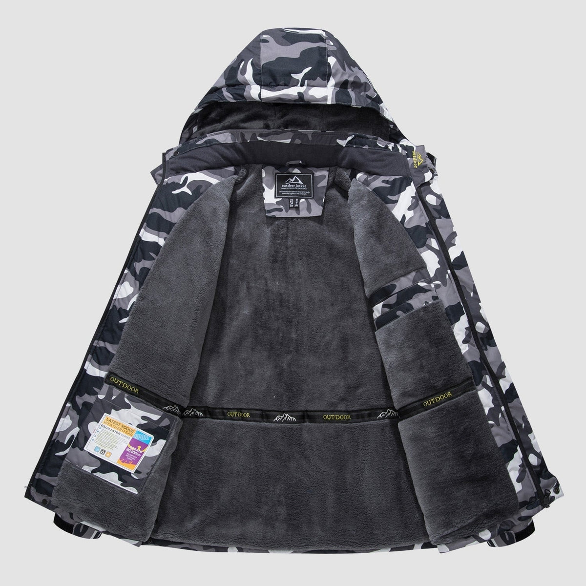 Black Camo MAGCOMSEN Men's Water Resistant Ski Jacket - Fleece Lined Parka in #Color_Black Camo