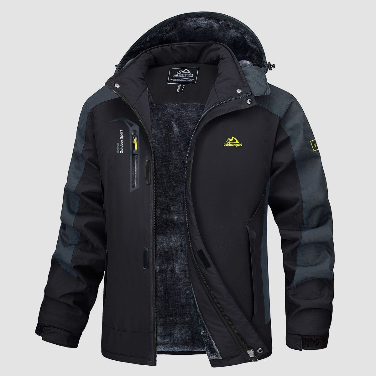 Black Grey MAGCOMSEN Men's Water Resistant Ski Jacket - Fleece Lined Parka with Pockets in #Color_Black Grey