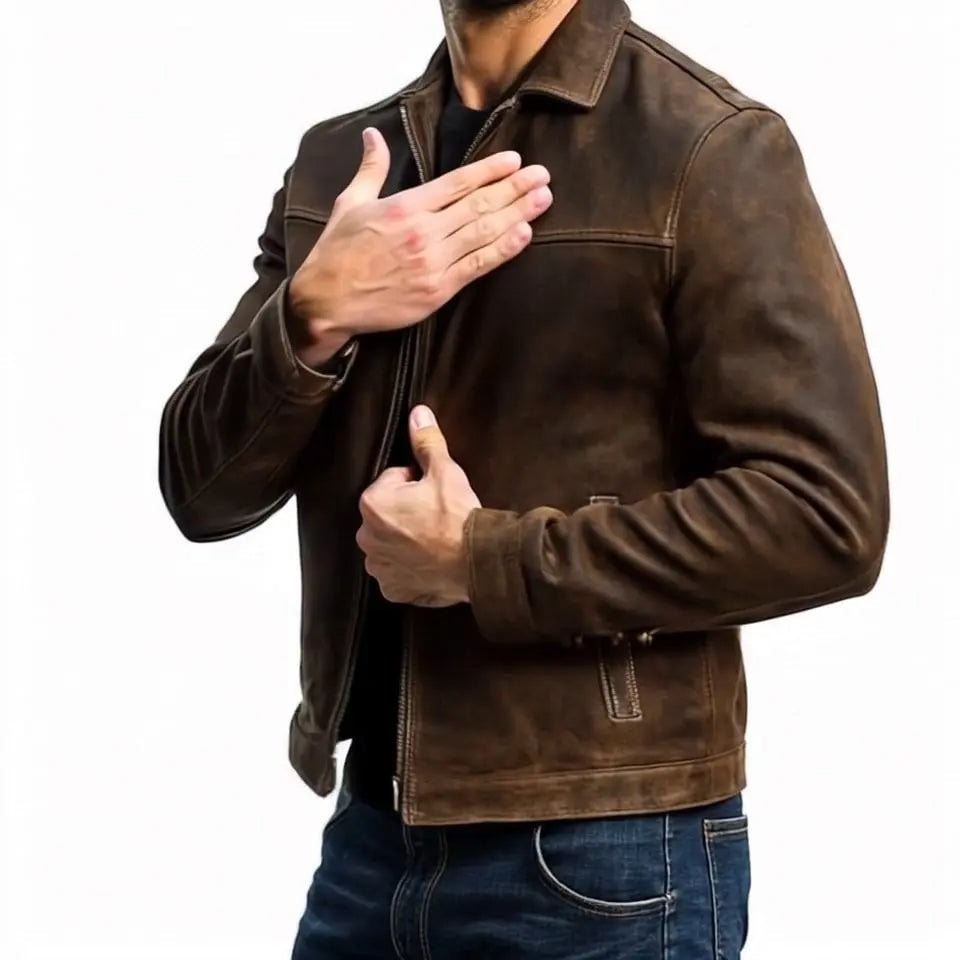 Harrington Oxford | Men's Classic Zipper Leather Jacket Harrington Oxford