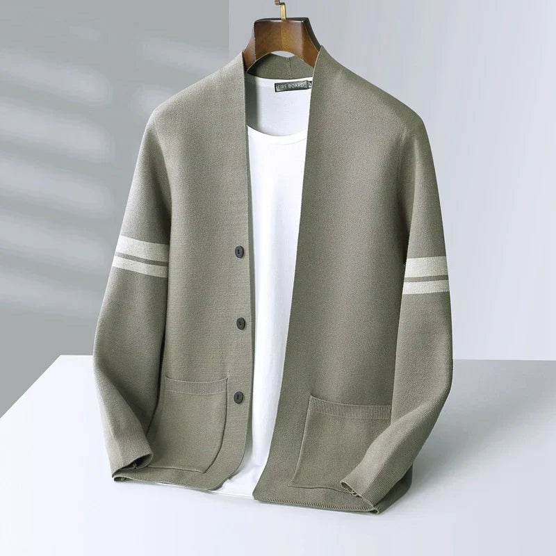 Brady | Men's Striped Knit Cardigan V Neck Button Front