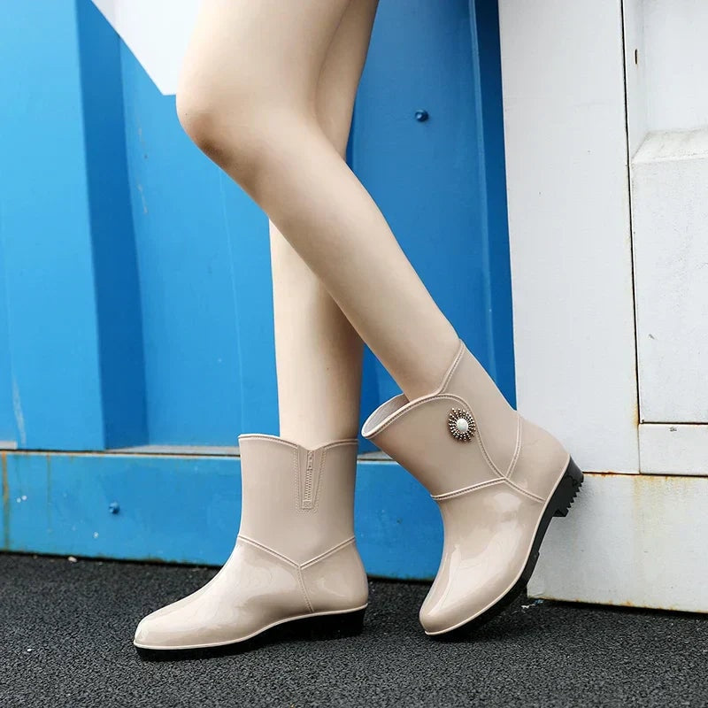 Mirelle | Women's Mid Calf Rain Boots with Floral Charm