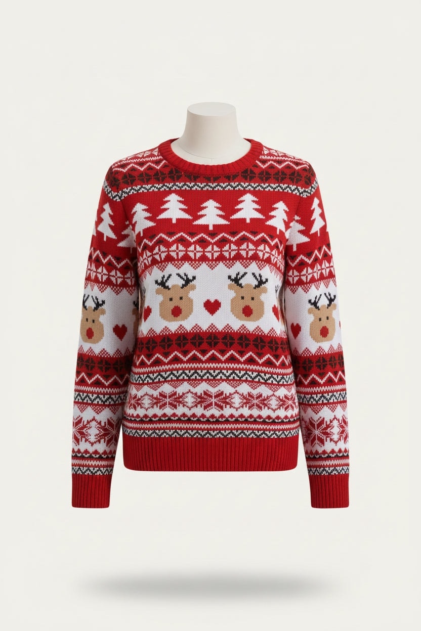 Poppy | Reindeer Print Christmas Sweater