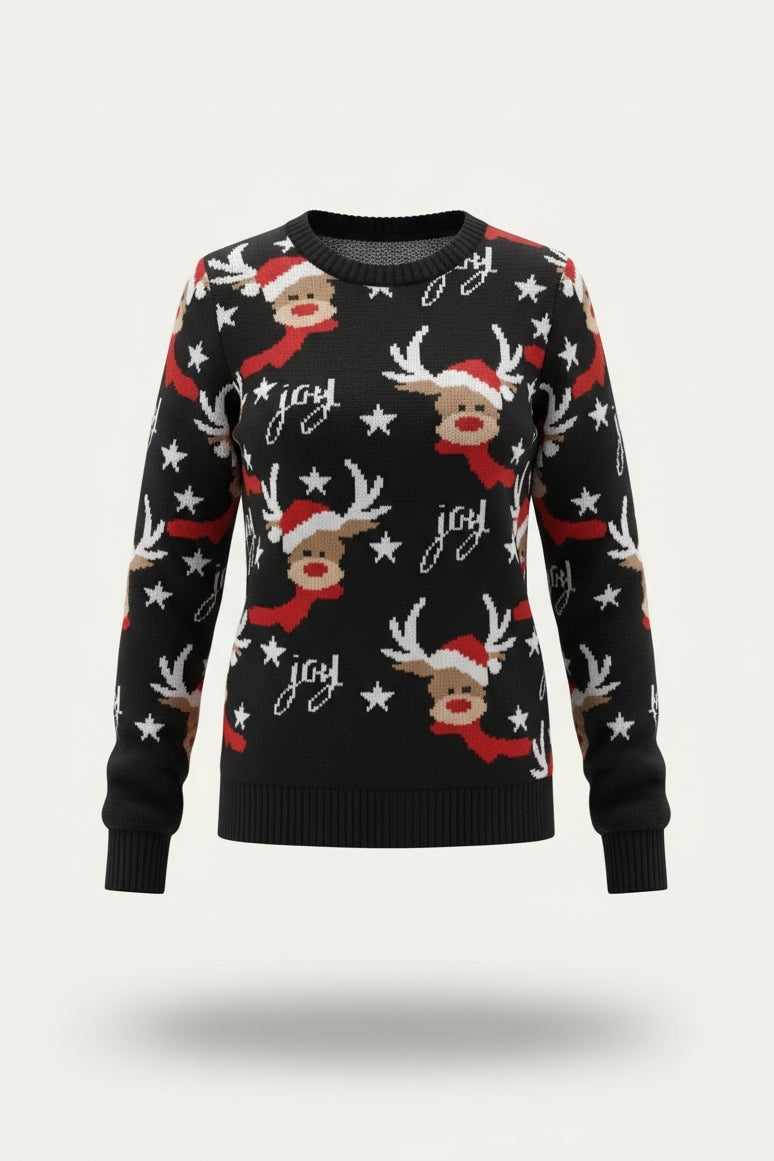 Poppy | Reindeer Print Christmas Sweater