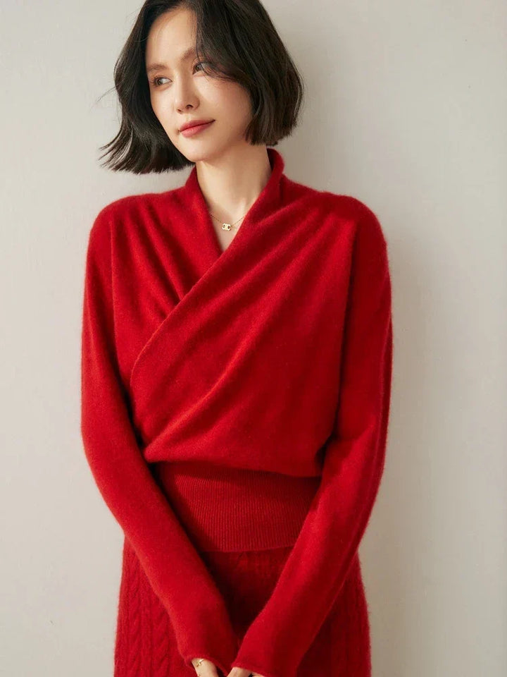 Women’s Wrap Front Sweater – Refined Slim Knit for Office and Smart Casual Wear