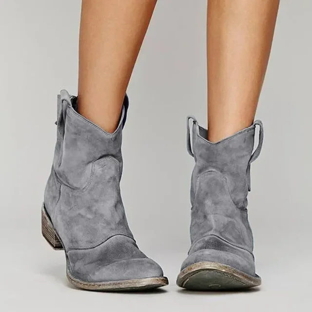 Women’s Vintage Western Ankle Boots Soft Suede Cowboy Style