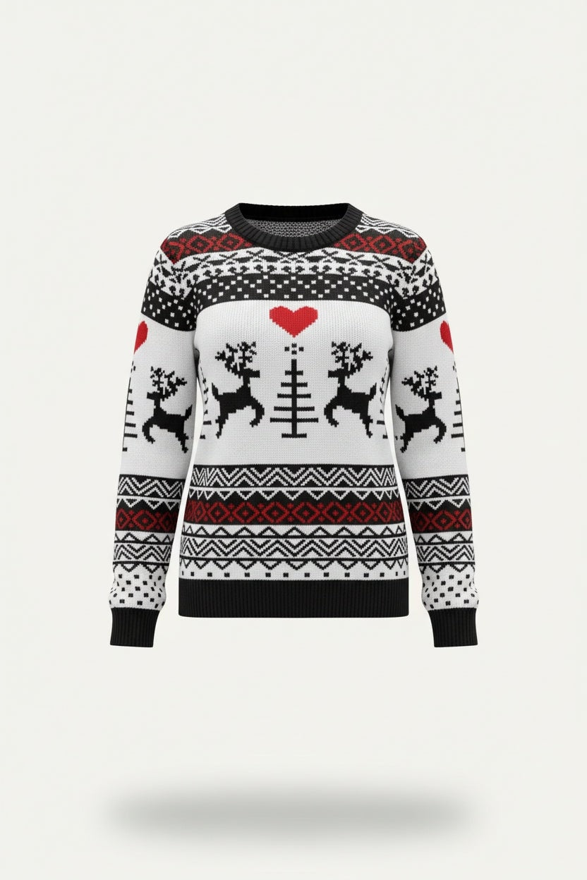 Poppy | Reindeer Print Christmas Sweater