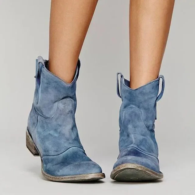 Women’s Vintage Western Ankle Boots Soft Suede Cowboy Style