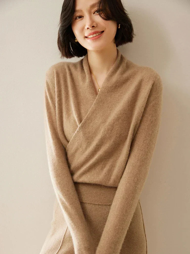 Women’s Wrap Front Sweater – Refined Slim Knit for Office and Smart Casual Wear