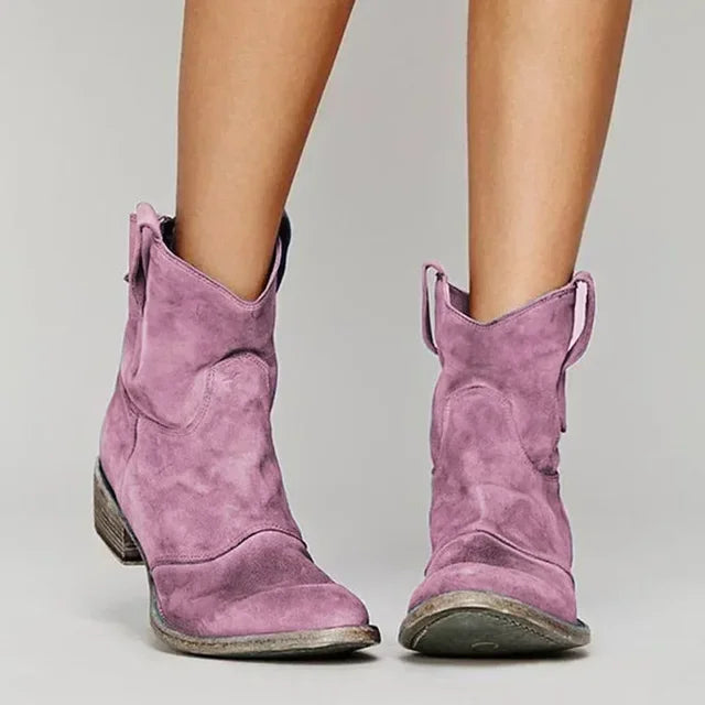 Women’s Vintage Western Ankle Boots Soft Suede Cowboy Style