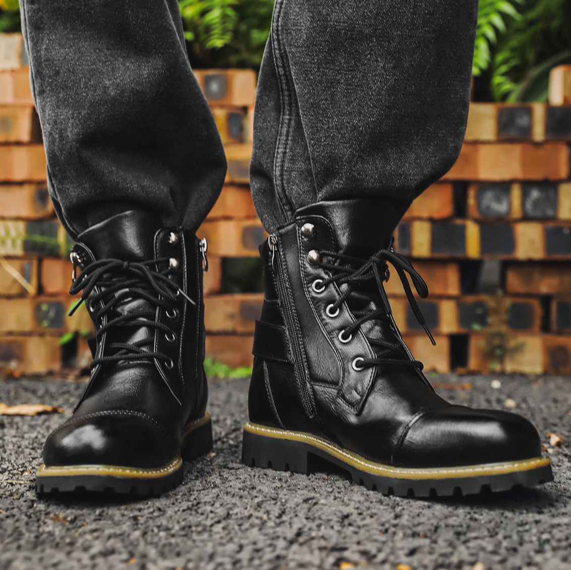 Aiden | Men's Lace Up Combat Boots with Buckle