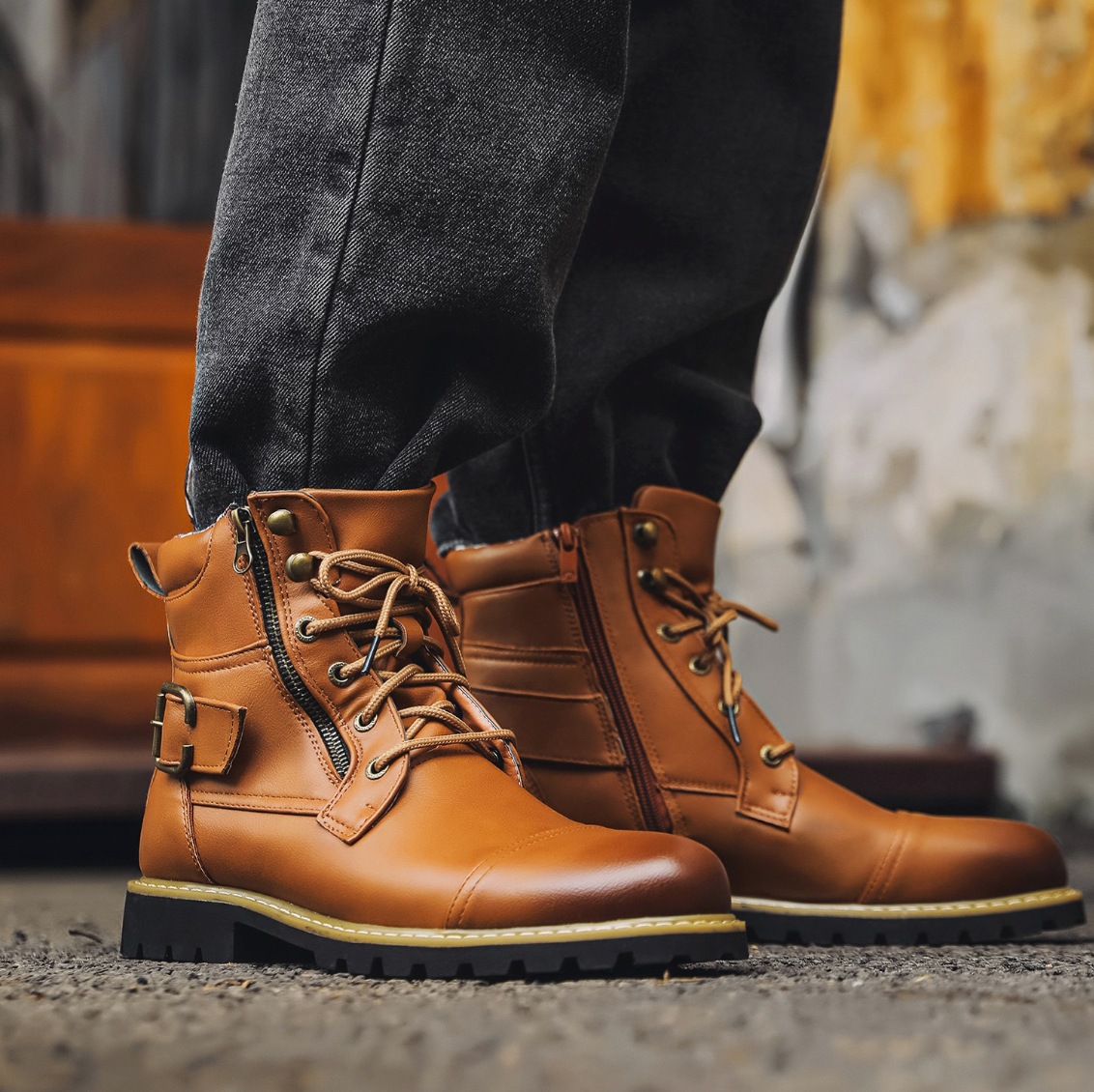 Aiden | Men's Lace Up Combat Boots with Buckle