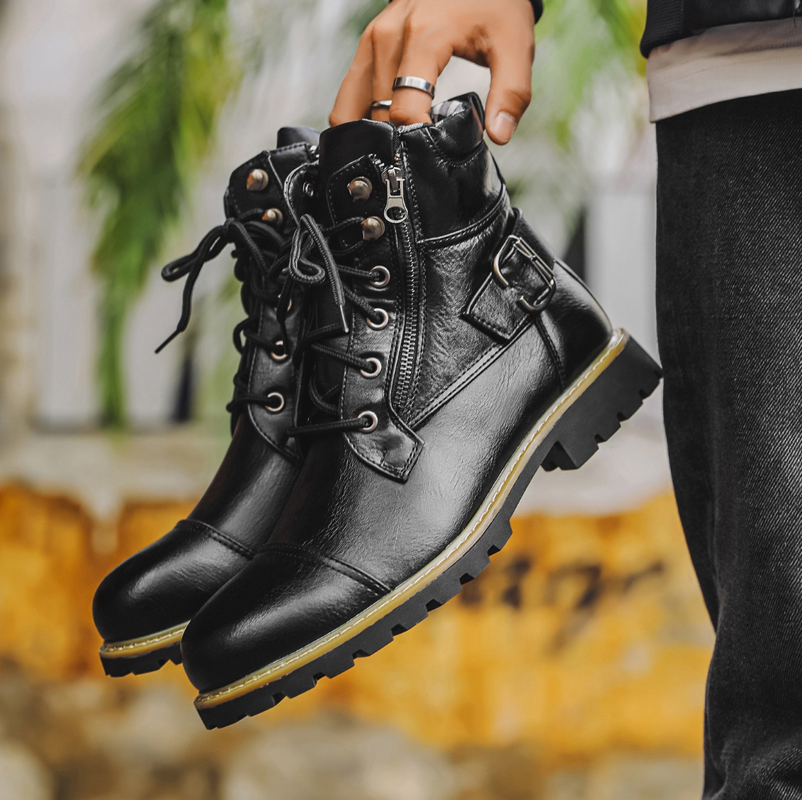 Aiden | Men's Lace Up Combat Boots with Buckle