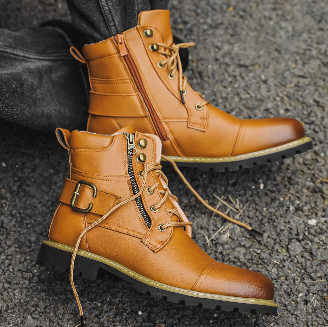Aiden | Men's Lace Up Combat Boots with Buckle