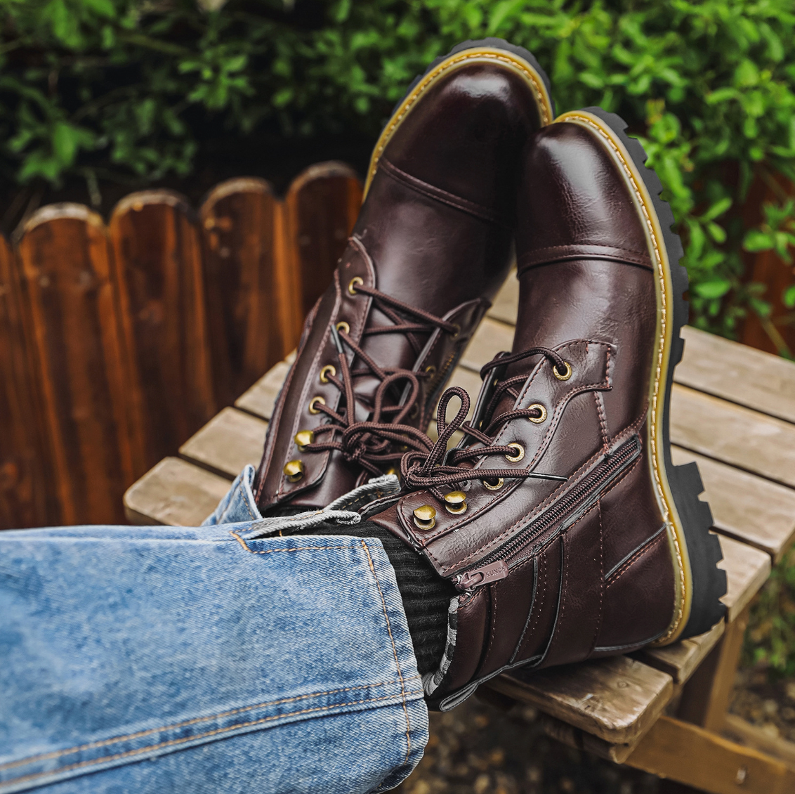 Aiden | Men's Lace Up Combat Boots with Buckle
