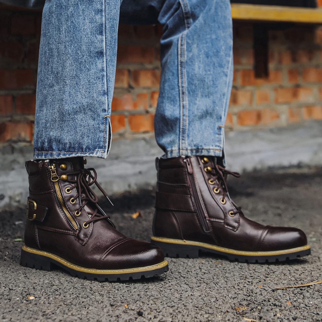 Aiden | Men's Lace Up Combat Boots with Buckle