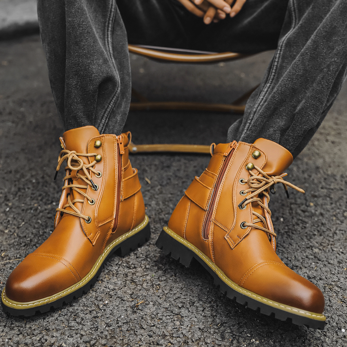 Aiden | Men's Lace Up Combat Boots with Buckle