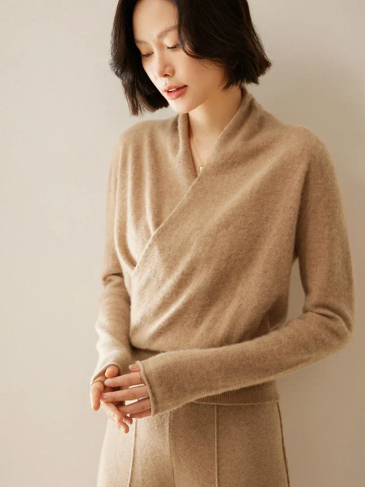 Women’s Wrap Front Sweater – Refined Slim Knit for Office and Smart Casual Wear