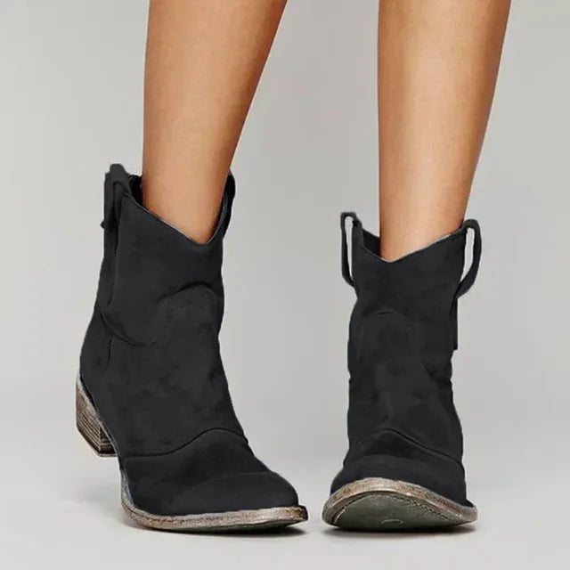 Women’s Vintage Western Ankle Boots Soft Suede Cowboy Style