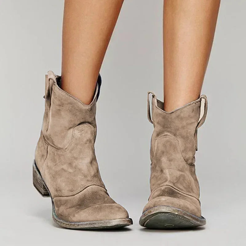Women’s Vintage Western Ankle Boots Soft Suede Cowboy Style