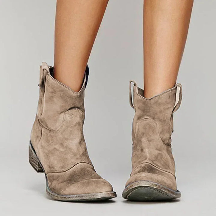Women’s Vintage Western Ankle Boots Soft Suede Cowboy Style