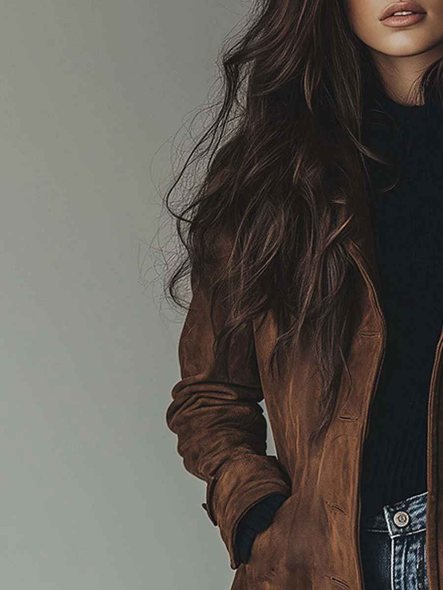 Rylee | Women's Suede Longline Button Front Trench Coat