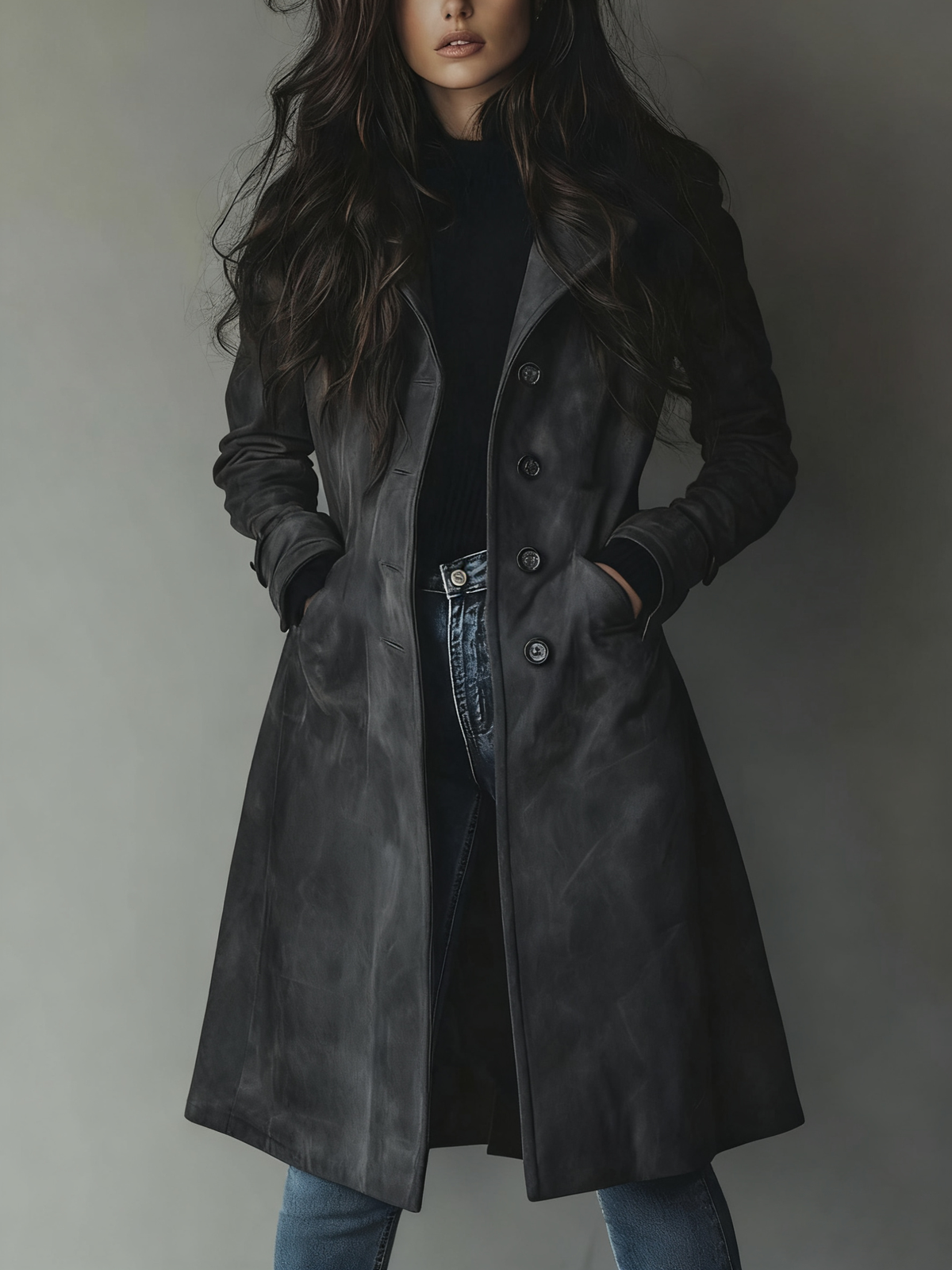 Rylee | Women's Suede Longline Button Front Trench Coat