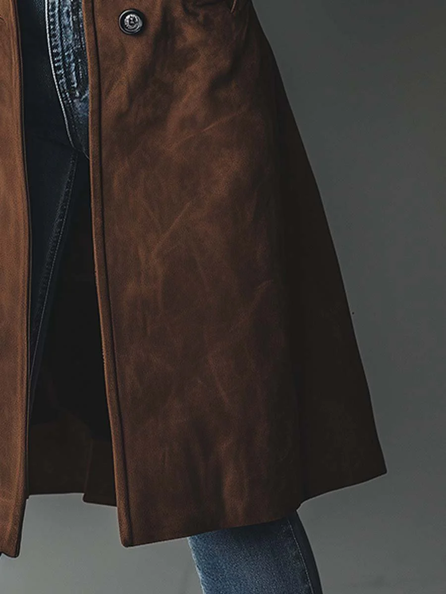 Rylee | Women's Suede Longline Button Front Trench Coat