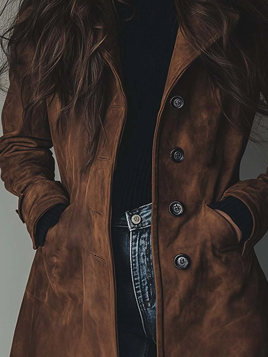 Rylee | Women's Suede Longline Button Front Trench Coat