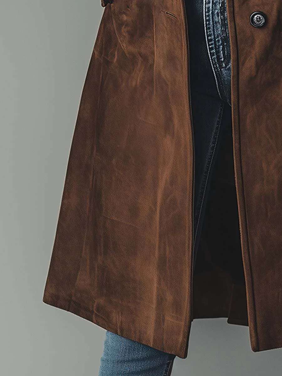 Rylee | Women's Suede Longline Button Front Trench Coat